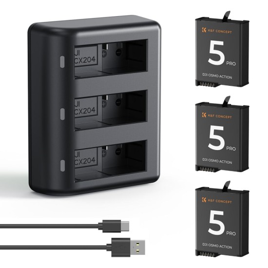 K&F Concept Osmo 360 Osmo Action 5 Pro/4/3 Battery Pack- 3 Batteries+ Tripple charger K&F Concept Osmo 360 Osmo Action 5 Pro/4/3 Battery Pack- 3 Batteries+ Tripple charger